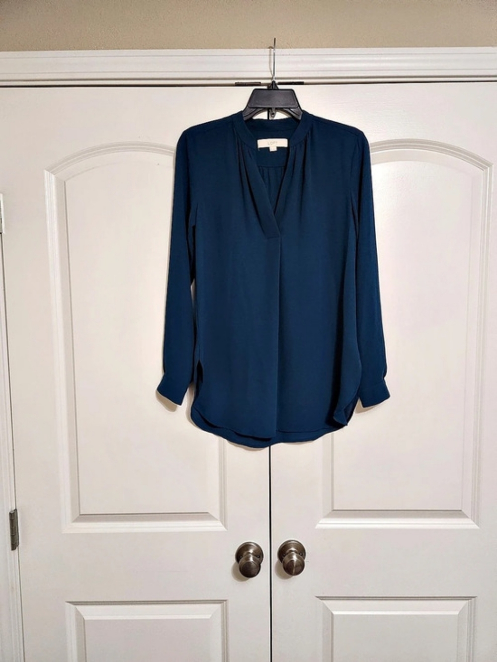 LOFT Long Sleeve Split Neck Blouse Tunic Teal Blue XXS